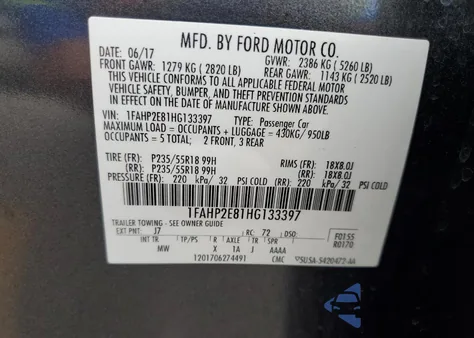 2017 Ford Taurus Sel from USA, damaged, VIN 1FAHP2E81HG133397
